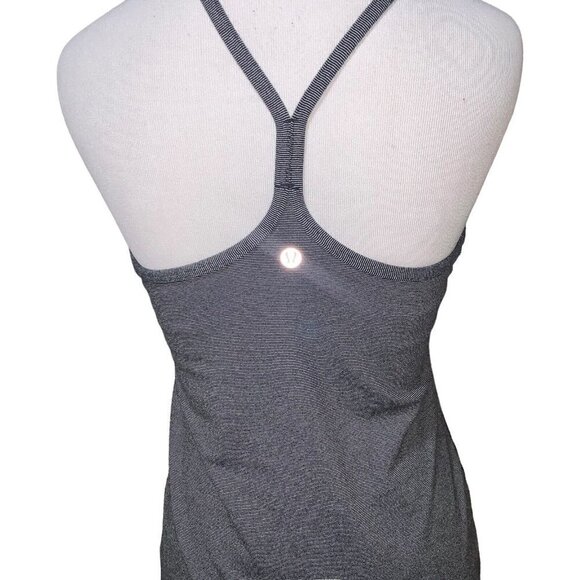Lululemon athletica Women's Power Y Tank Top 6 Black Wee Stripe Build in Bra - Picture 6 of 7